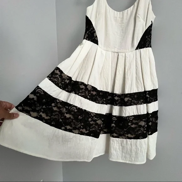 ABS Fit & Flare Ivory and Black Lace Cocktail Dress Size 6 - Picture 5 of 16